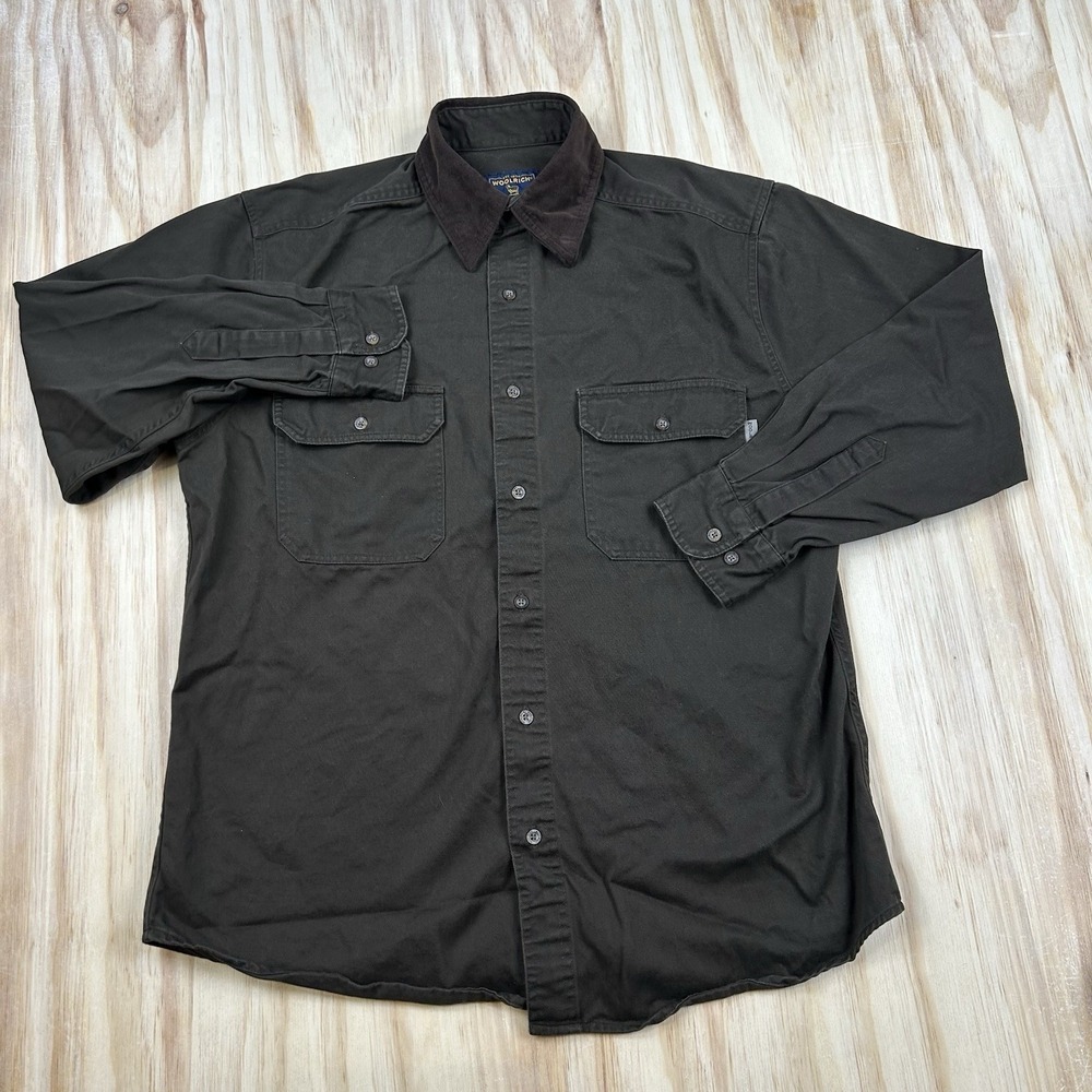Vintage Woolrich Brown‎ Faux Suede Collar Long Sleeve Button Up Mens Size M